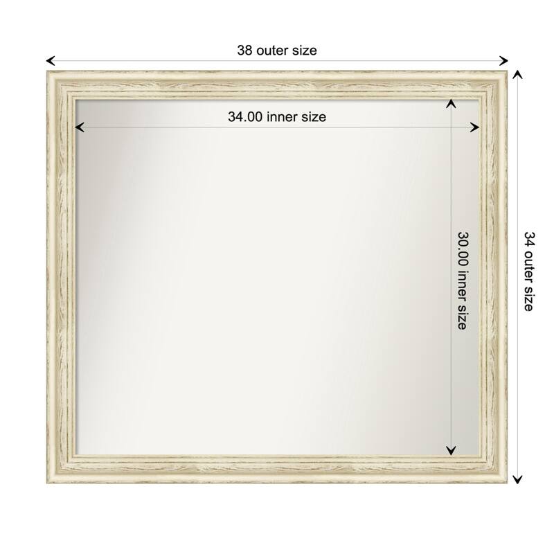 Country White Wash Framed Non-Beveled Custom Wall Mirror, Bathroom Vanity Mirror - Outer Size: 38.5 x 34.5