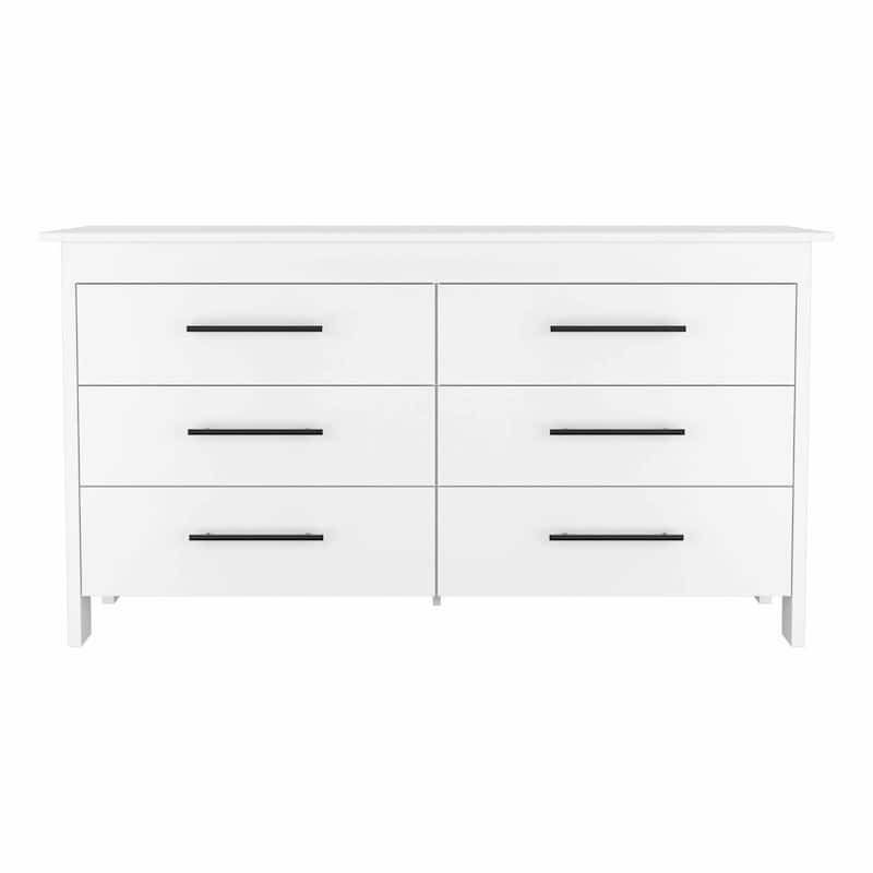 59" White Six Drawer Double Dresser