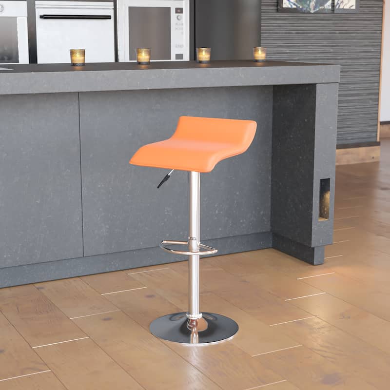 Contemporary Solid Wave Seat Vinyl Adjustable Bar Stool - 15"W x 15"D x 25.5" - 34"H - 15"W x 15"D x 25.5" - 34"H