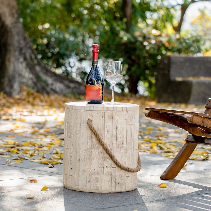 Christopher Knight Home - 14.57'' Rustic Wood Look MGO Side Table with Decorative Braided Cord - Wood Finish - Wood Finish