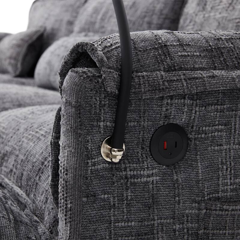 Modern Chenille Chaise Couch L-shaped Sectional Sofa with Storage Ottoman, Phone Holder, USB/Type-C Ports and Side Pockets