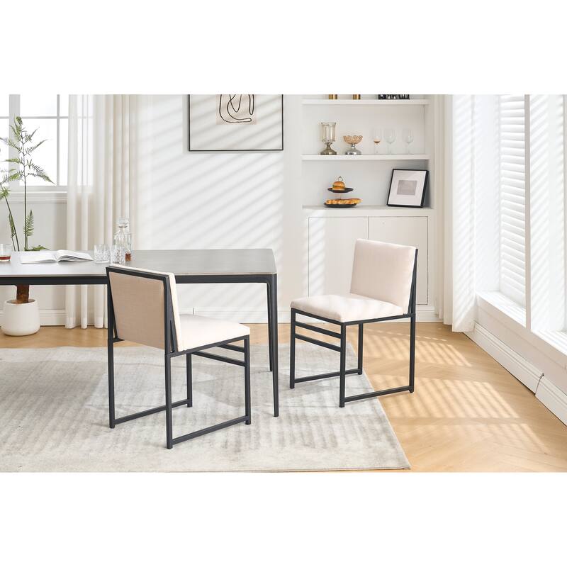 Modern Linen 2 Piece Kitchen Dining Chair Set with Cushion, Backrest, Metal Legs for Dining Room Kitchen Living Room Bedroom