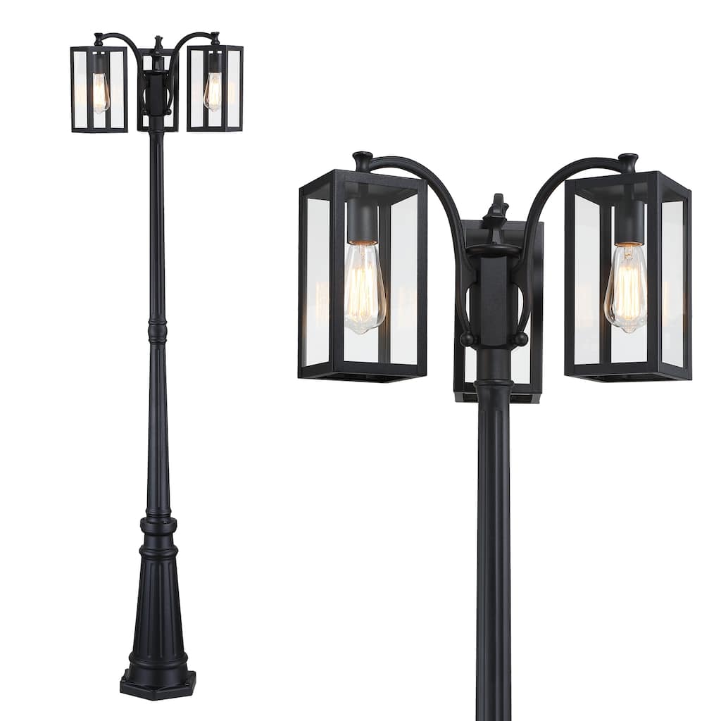 80"H Triple Headed Lamp Post Full with Matte Black Finish