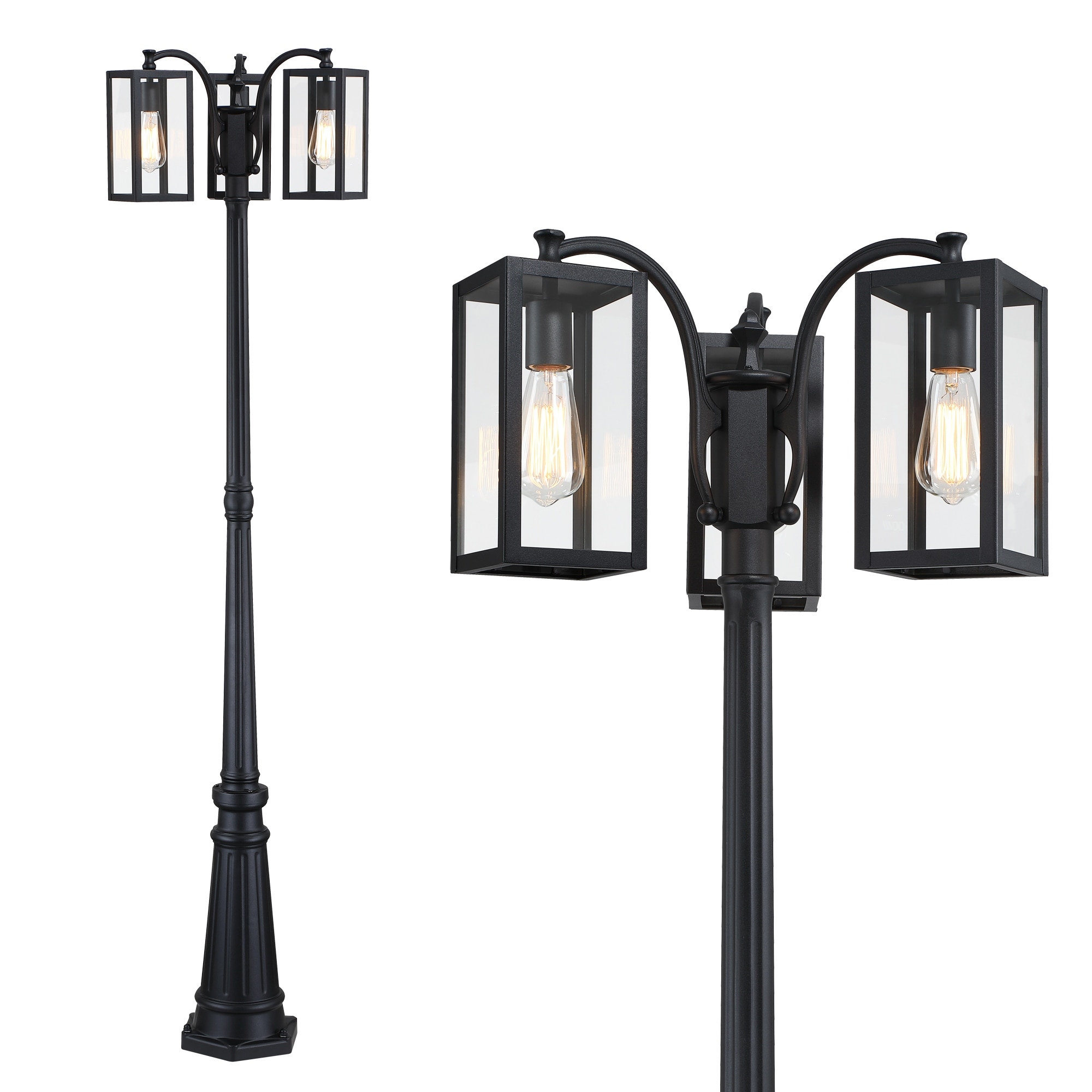 80"H Triple Headed Lamp Post Full with Matte Black Finish