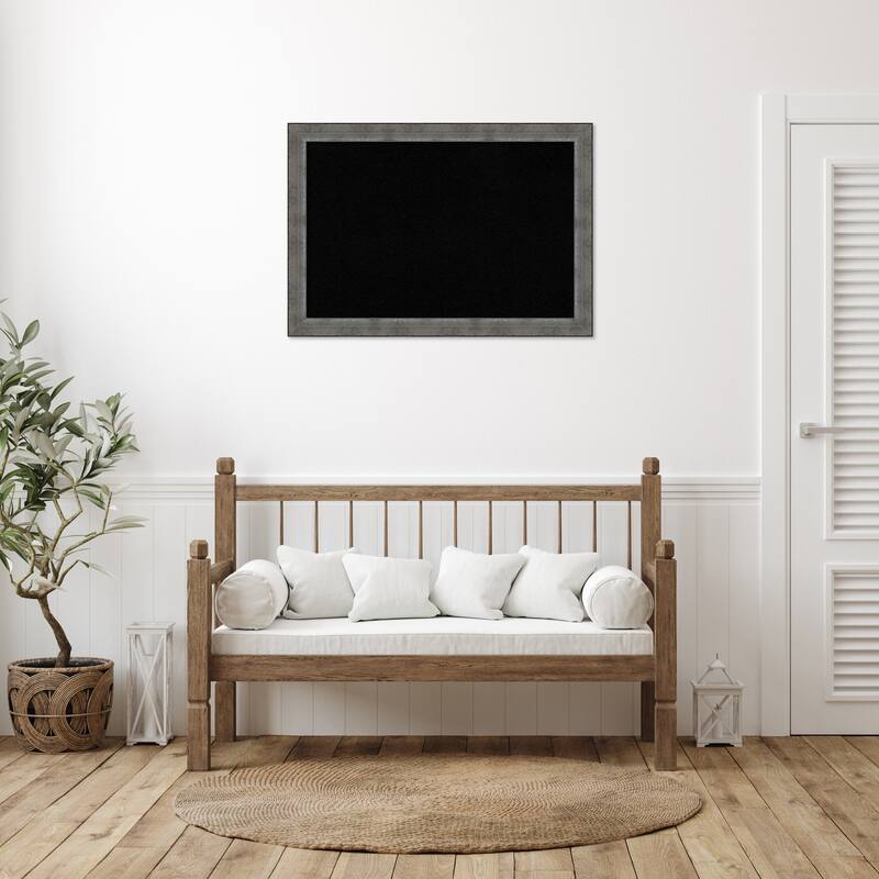 Forged Pewter Wood Framed Black Corkboard Bulletin Board