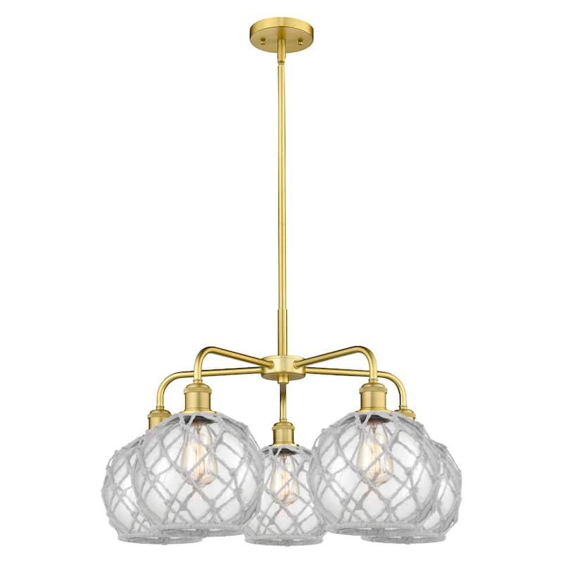 Innovations Lighting Endless Possibilities Ballston - Farmhouse Rope - 5 Light 27" Stem Hung Chandelier - Clear Glass with White Rope/Satin Gold