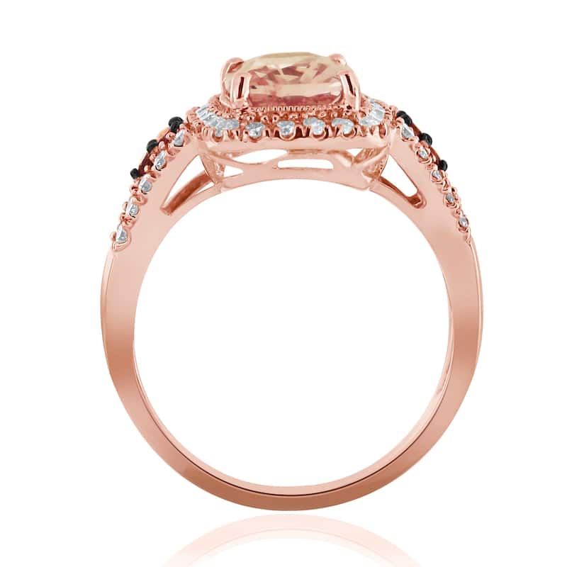 Auriya 10k Two-Tone Rose Gold 2ct Cushion-Cut Morganite and 1/2ct Halo Diamond Engagement Ring