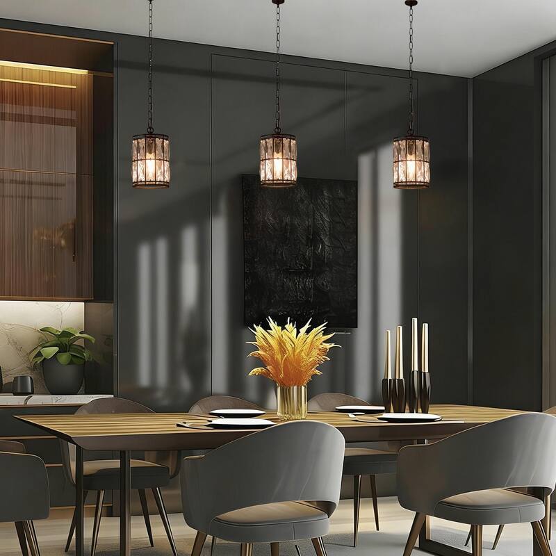 Aulia Modern Crystal Black 1-Light Pendant Light for Kitchen Island Dining Room - 5.5'' D x 9.5'' H