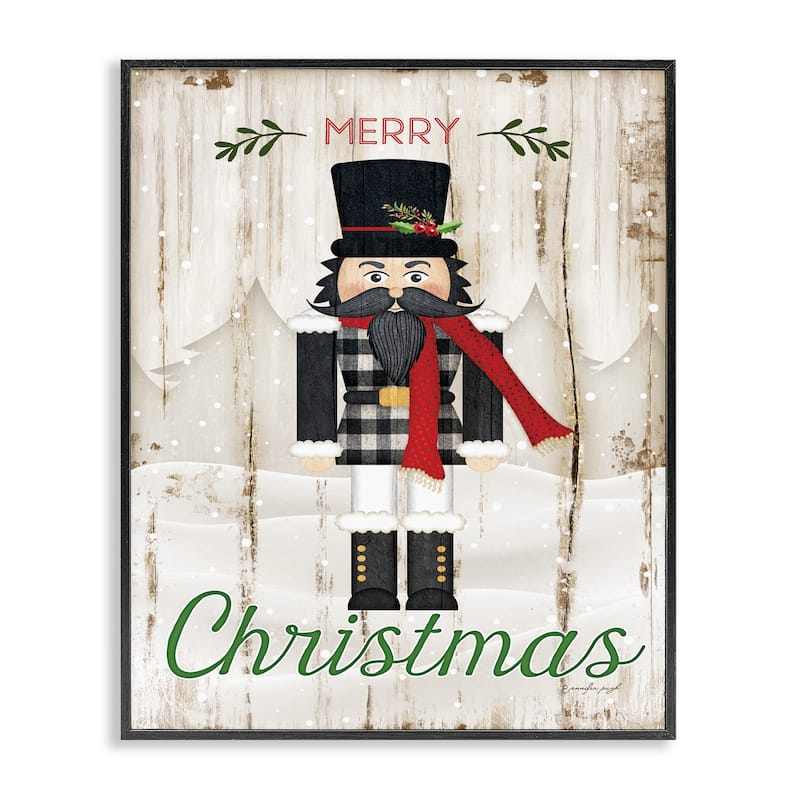 Stupell Merry Christmas Holiday Phrase Winter Nutcracker Framed Wall Art