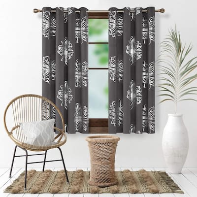 Deconovo Silver Floral Thermal Insulated Curtain Panel Pair(2 Panel)