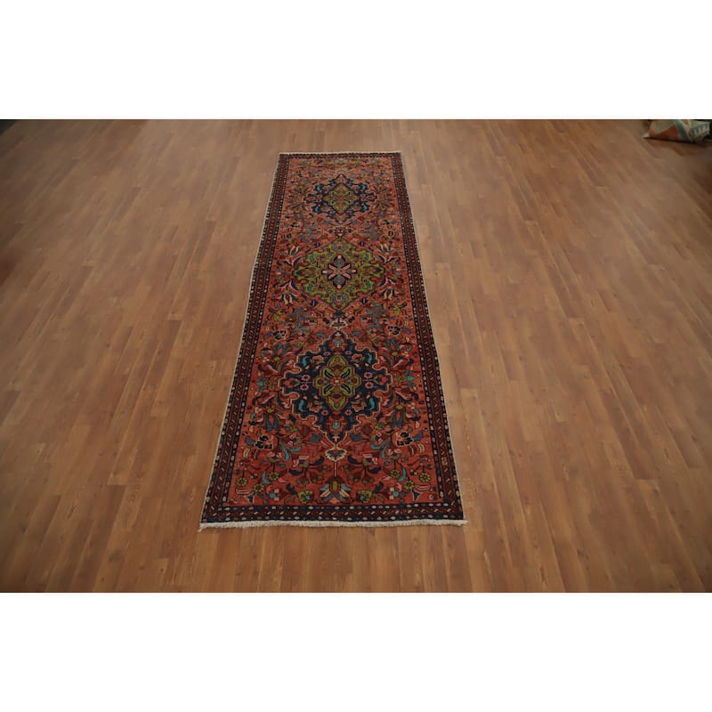 Hand Knotted Oriental 100% Wool Carpet Traditional Floral Oranges & Rust Lilian Runner Rug - 10' 6'' X 3' 3''