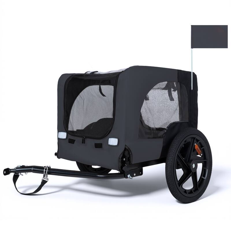 Outdoor Heavy Duty Collapsible Pet Bike Trailer with 16-Inch All-Terrain Wheels & Universal Hitch, Foldable Carrier Cart