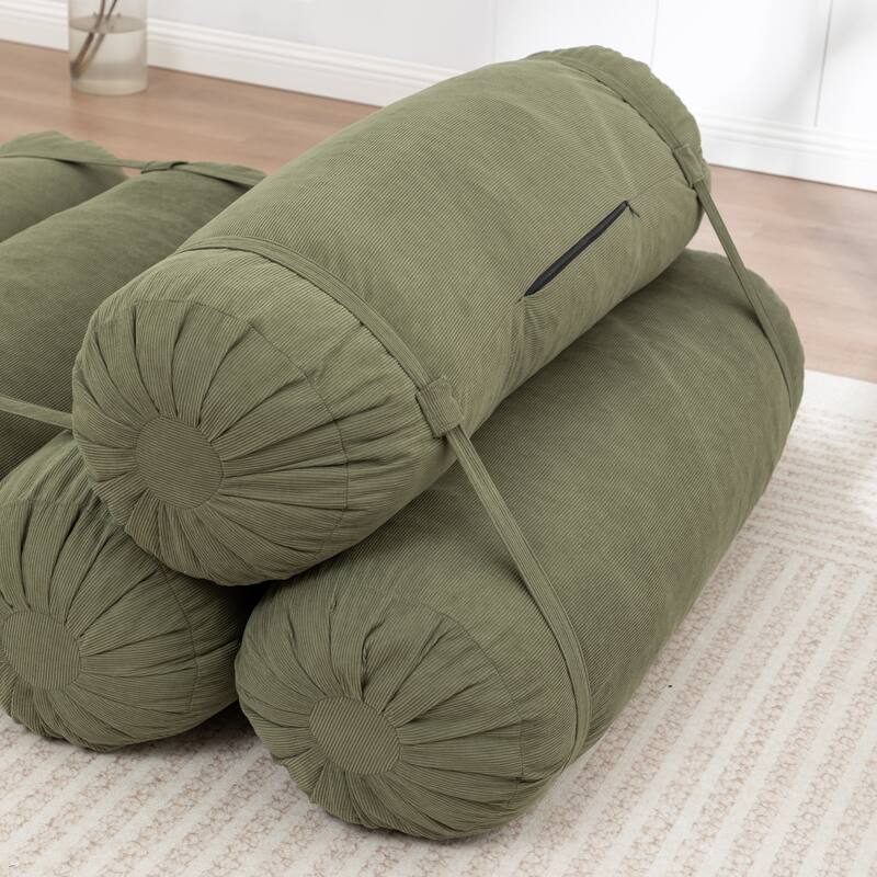 Versatile Lazy Sofa Corduroy Chaise Lounge Floor Couch Composed of 5 Cylindrical Pillows with Adjustable Straps