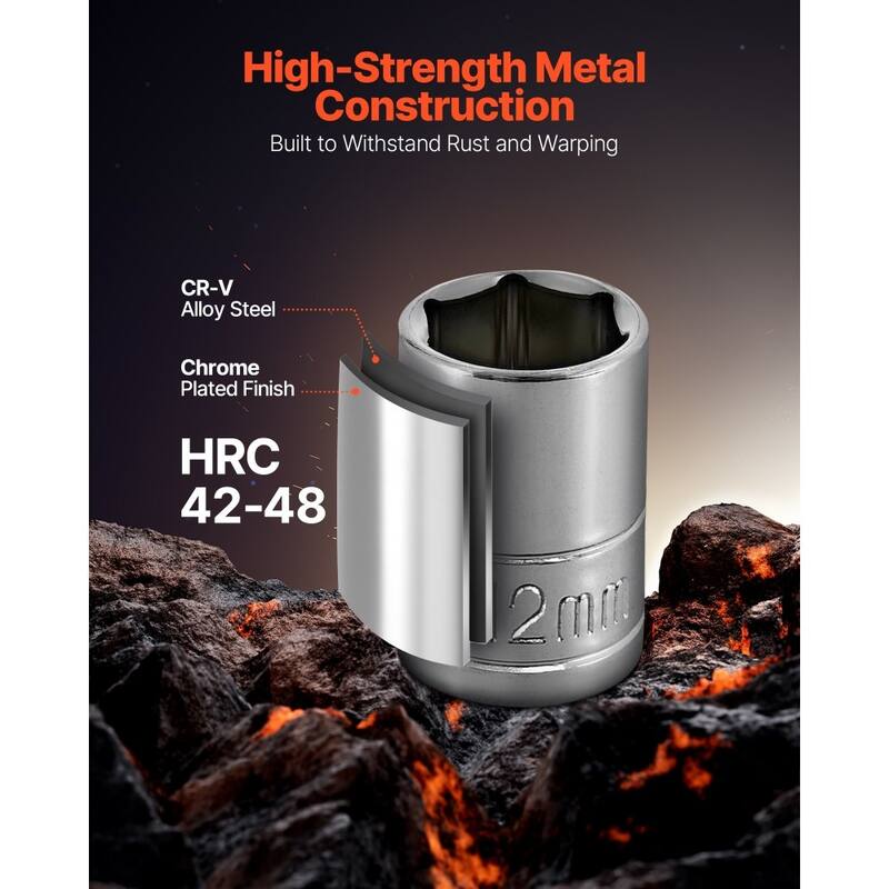 Black CR-V Alloy Steel 27-Piece Socket and Ratchet Set with Chrome Finish - 8.46 x 1.97 x 5.35