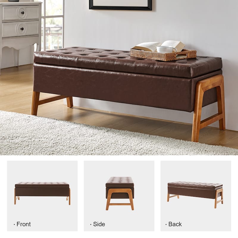 Rita Mid-century Modern Upholstered Storage Bench with Tufted Seat and Solid Wood Leg by HULALA HOME