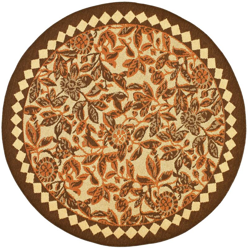 SAFAVIEH Courtyard Doloris Indoor/ Outdoor Waterproof Patio Backyard Rug - 5'3" Round - Natural Brown/Terracotta