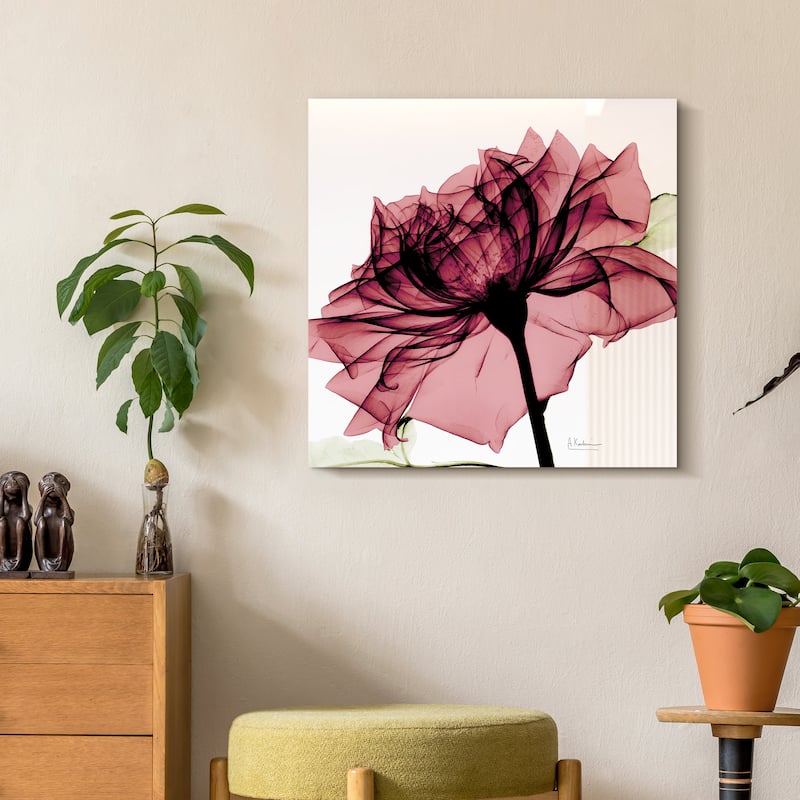 "Chianti Rose I" Rose Flower Wall Art on Frameless Free Floating Tempered Glass Panel - Pink
