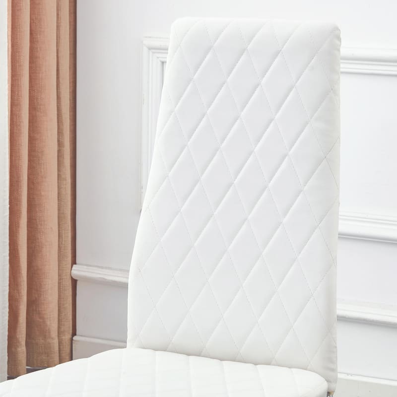 Modern Style Dining Chairs Set of 6, PU Material Seat, Silver Metal Legs