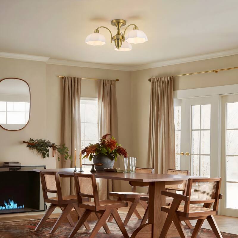 Starsky 3-Light Transitional Flush Mount with Opal Glass Shades - Gold