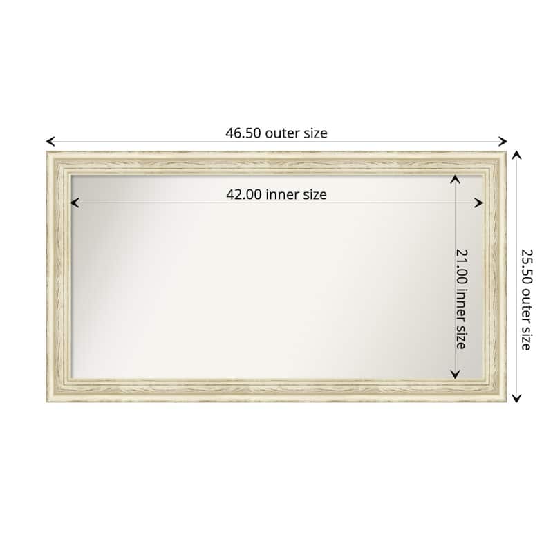 Country White Wash Framed Non-Beveled Custom Wall Mirror, Bathroom Vanity Mirror - Outer Size: 46.5 x 25.5