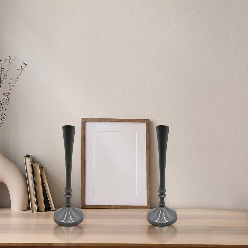 10 Inch Decorative Handmade Aluminum Stylish Candle holder Set of 2 - 3.5 x 3.5 x 9.5 in