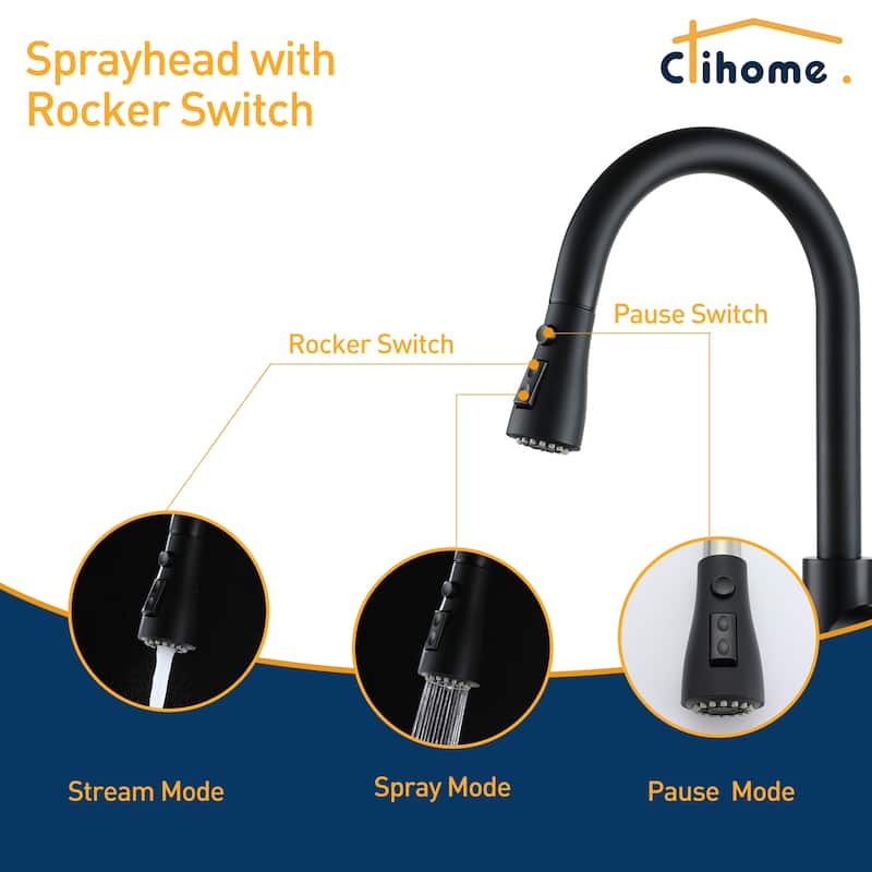 Clihome 3-Function 1 Handle PullDown Sprayer Kitchen Faucet