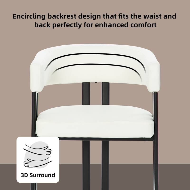 Modern Dining Chairs Set of 2, Faux Leather Upholstered Barrel Chairs with Integrated Curved Back And Armrests, Metal Frame