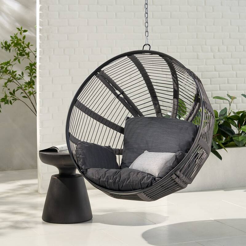 Washington Outdoor Rope and Iron Hanging Chair (No Stand) by Christopher Knight Home - 400 lb limit - Black/ Grey