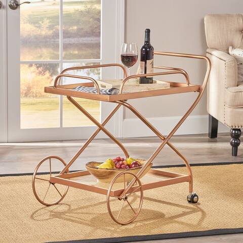 Perley Traditional Glass Bar Cart with Shelves by Christopher Knight Home - N/A