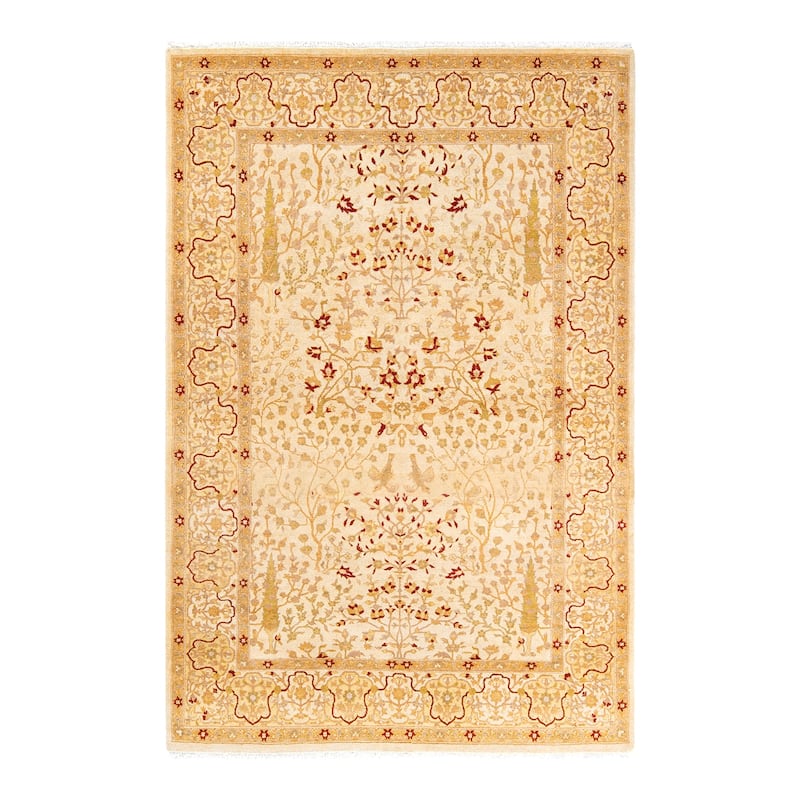 Overton Handknotted Wool Traditional Oriental Ivory Area Rug - 5' x 8' - Ivory - 5' x 8'