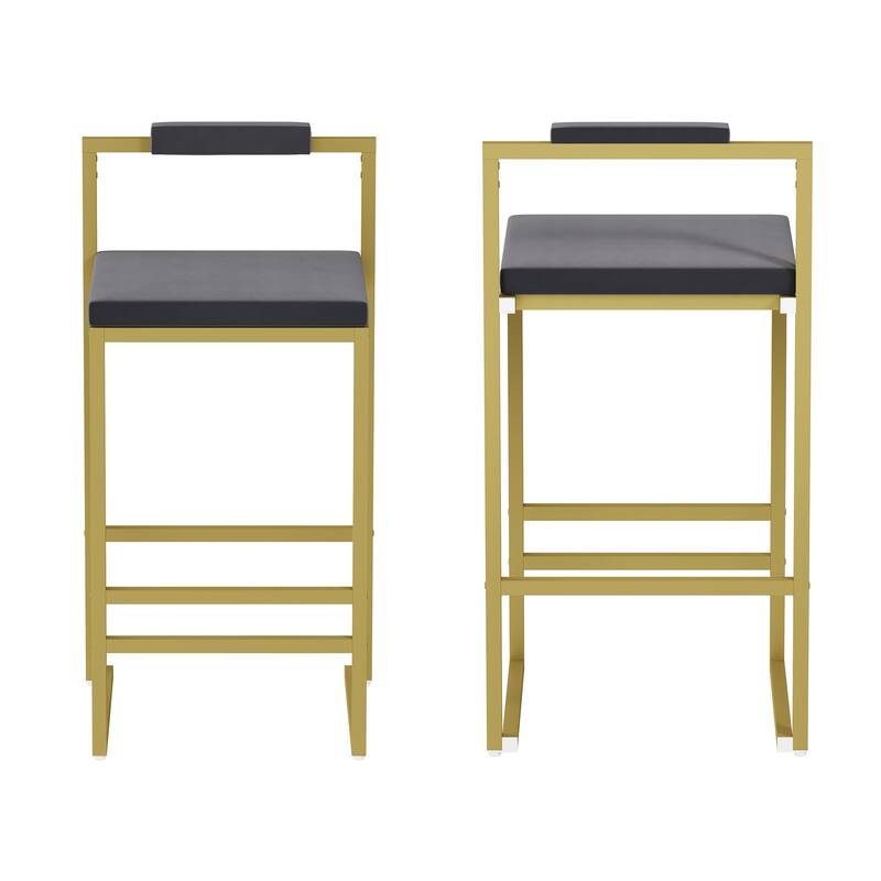 Set of 2 Bar Stools with Backrest & Footrest Counter Height Velvet Upholstered Dining Chairs for Kitchen Island (Gold & Gray)