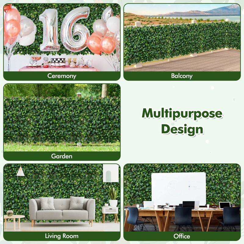 Gymax 2PCS Expandable Fence Privacy Screen Decorative Faux Ivy Fencing