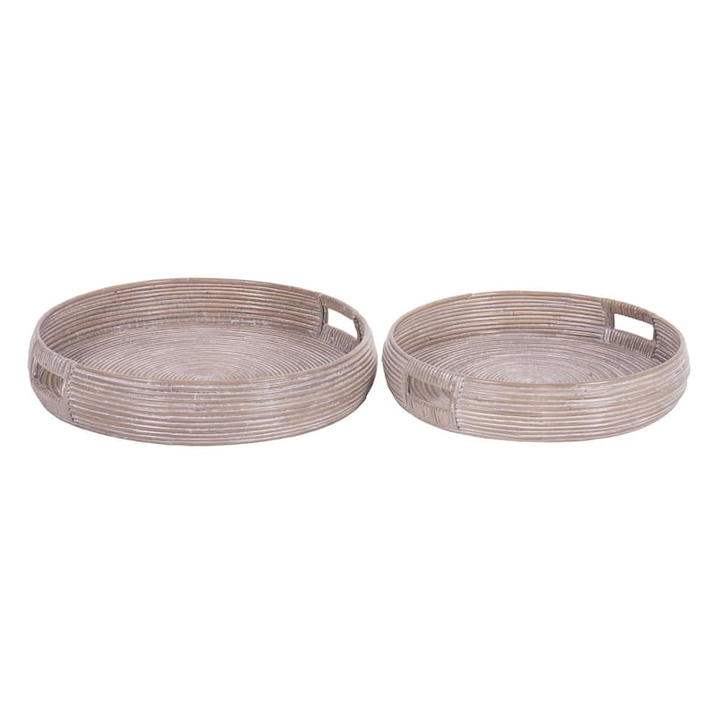 Indigo Road by Egypt Sherrod x East at Main Nami Whitewashed Rattan Round Trays (Set of 2)