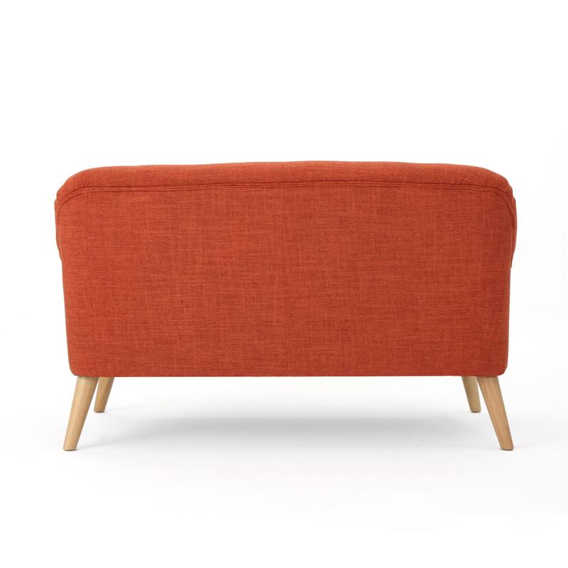 Orange Fabric Loveseat Minimalist Sofa Couch with Button Tufted, 2-Seater Sofa Couch with Rolled Armrests