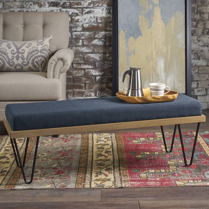 Mid-century Modern Upholstered Bench - Navy Blue