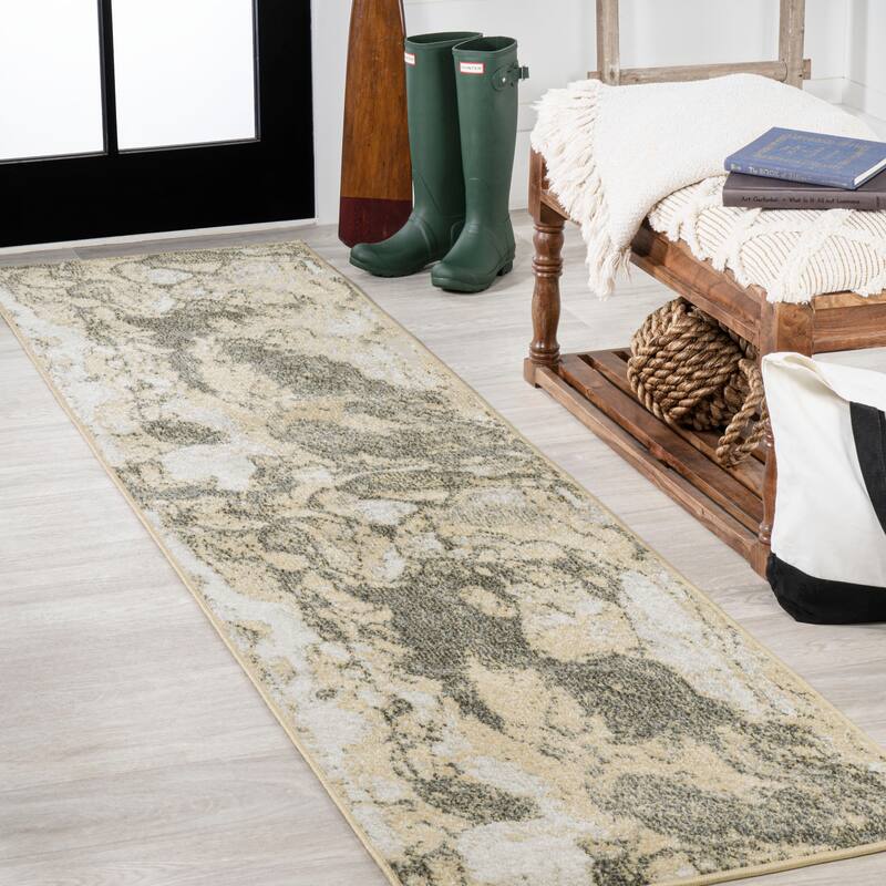 JONATHAN Y Giglio Abstract Marbled Modern Area Rug - 2 X 8 - Gold/Gray