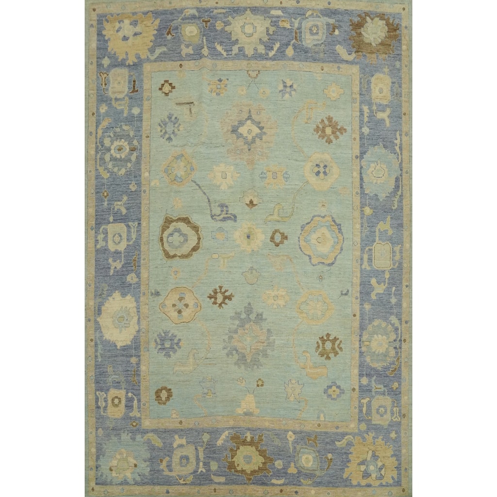 Vegetable Dye Wool Oushak Turkish Area Rug Floral Geometric Carpet - 11' 7'' X 9' 1''