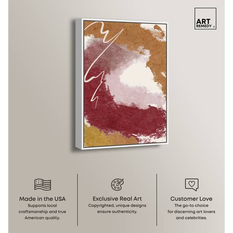 Art Remedy Burgundy And Cork Framed Boho Abstract 1 Piece Canvas Wall Art