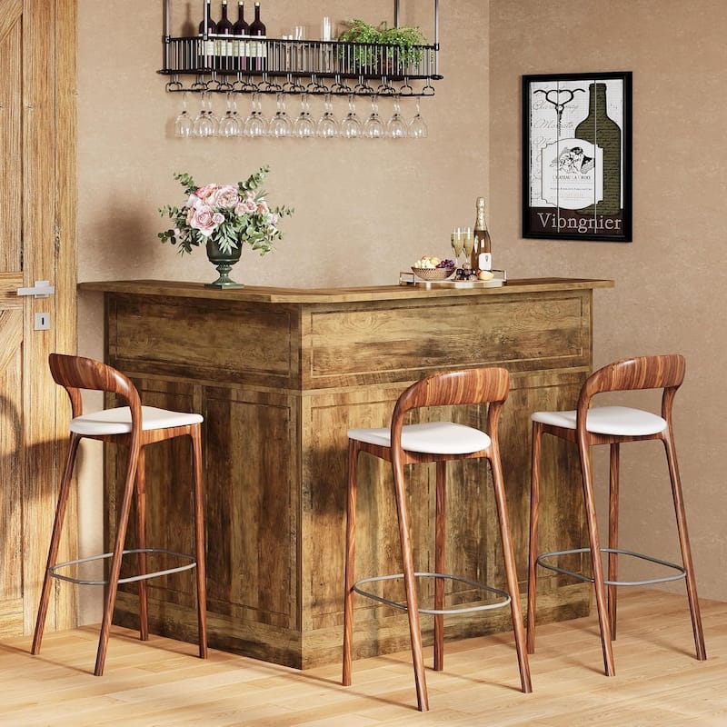 L-Shaped Bar Cabinet, 4-Tier Corner Bar Unit with Stemware Racks