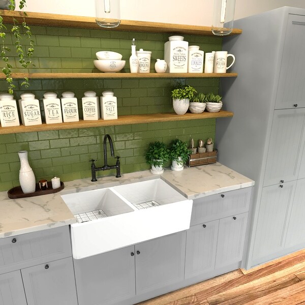 Highpoint Collection 36-inch Fireclay Farmsink with Grids and Drains - 36" x 19" x 10"
