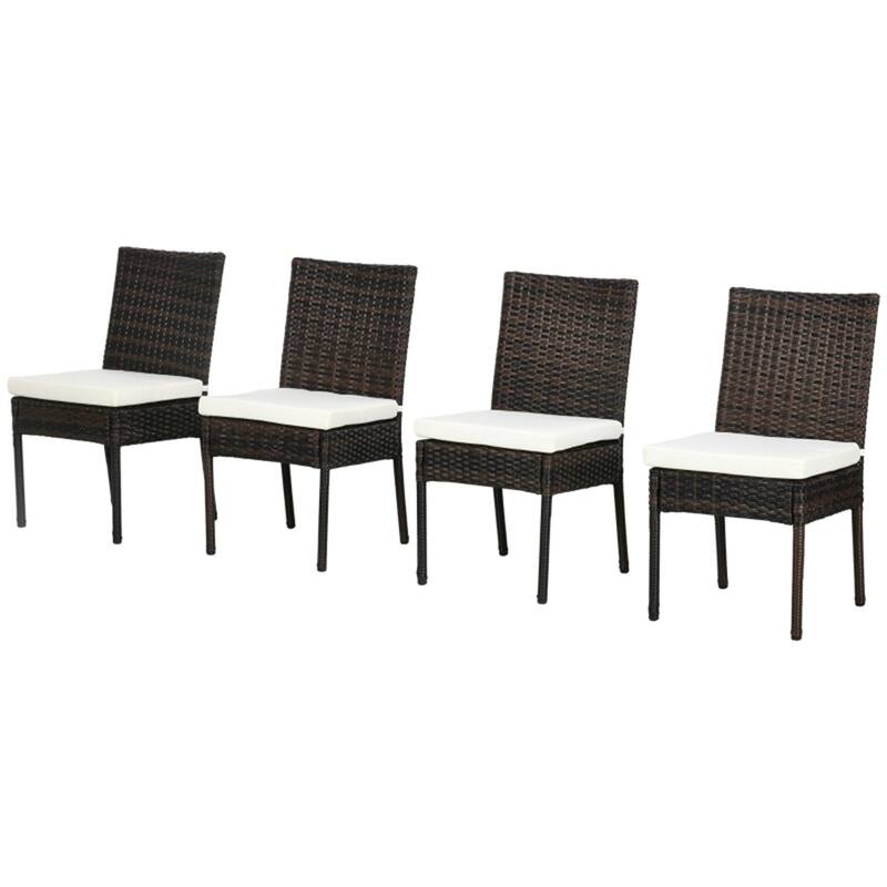 Brown-White PE Rattan Garden Chairs Set of 4 with Cushions and Metal Frame - 17.3" W x 22.8" D x 34.6" H - Brown-White