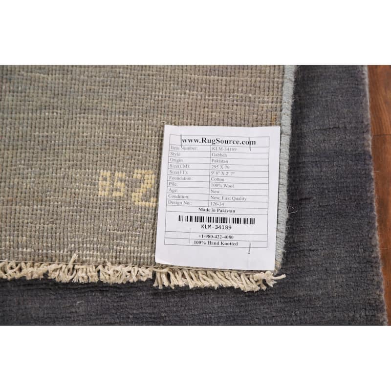 Gray Blue Gabbeh Modern Runner Rug Handmade Wool Carpet - 2'7" x 9'8"