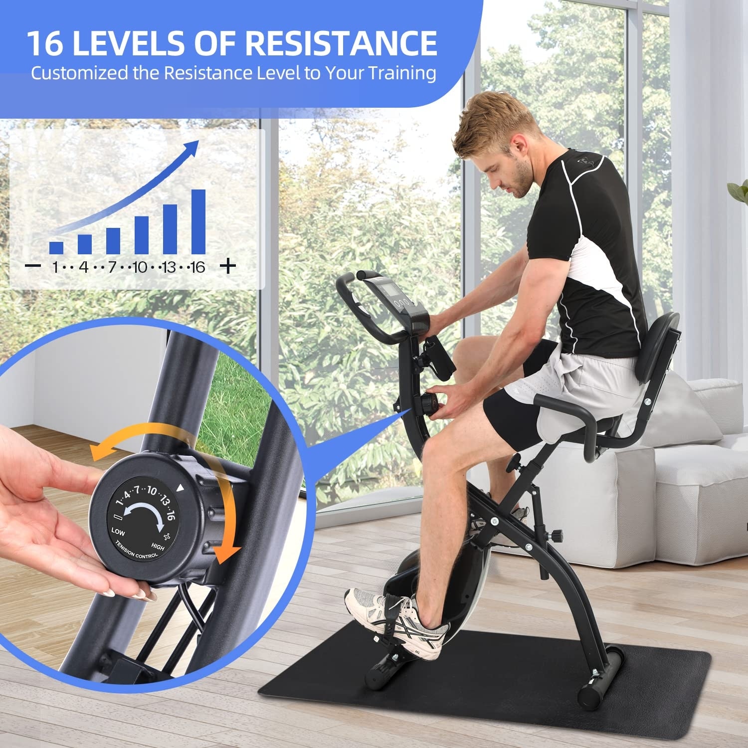 Foldable Exercise Bike Stationary Bike Cycling Bike with 16 Level Magnetic Resistance Training Bike with Arm Resistance Band Bed Bath Beyond 40335157