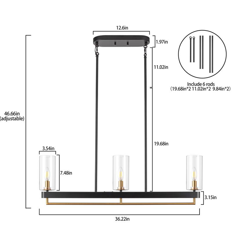Black Gold Kitchen Pendant Lighting Linear Chandeliers For Dining Room