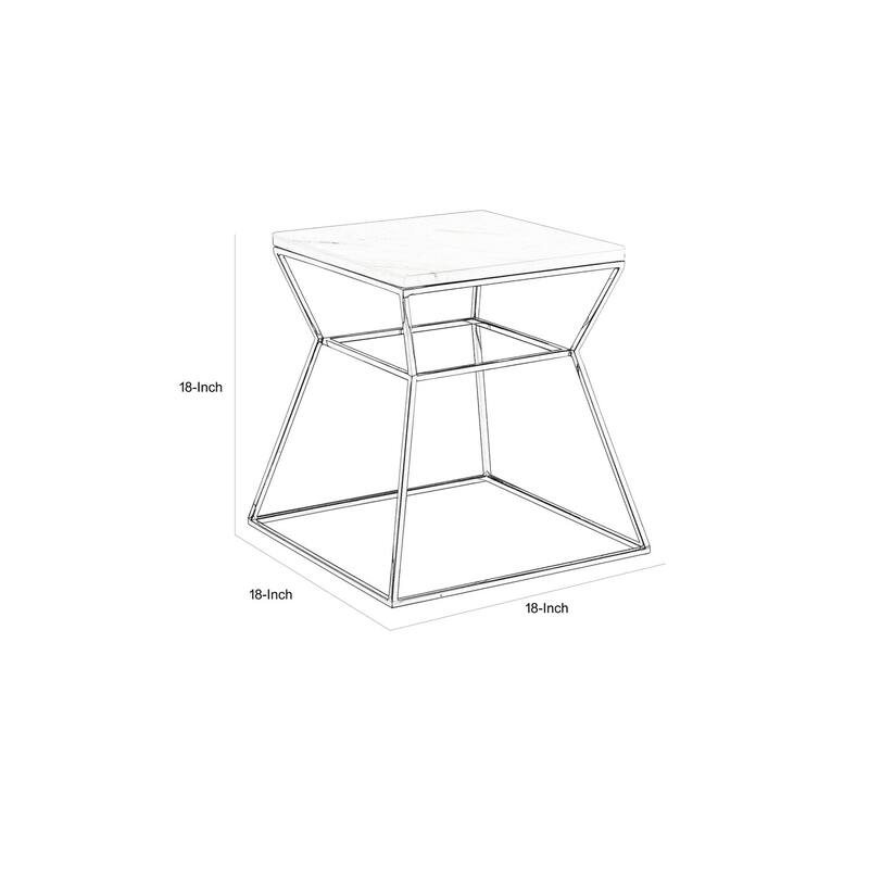 18 in. Black Rectangle Faux Marble End Table, Durable Hourglass Frame