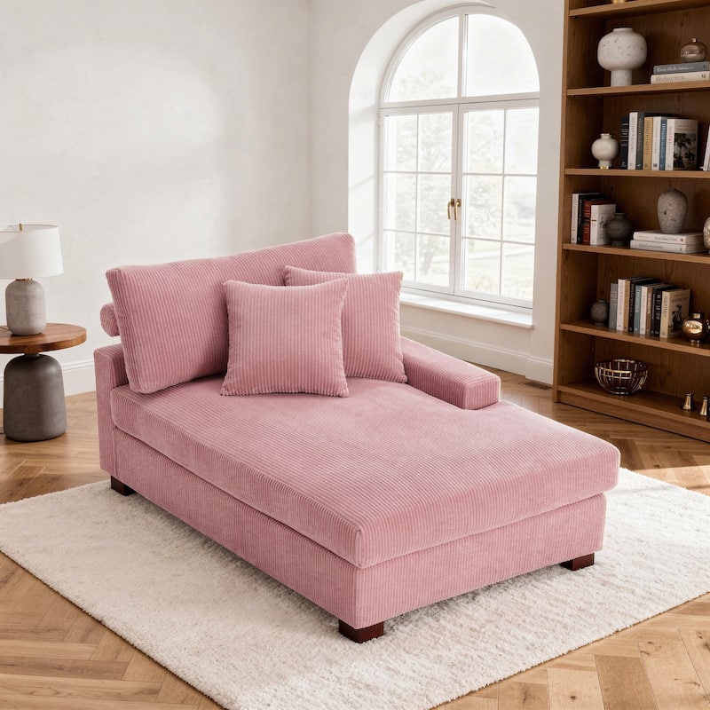 Corduroy Chaise Lounge Chair Upholstered Indoor Lounger Sofa