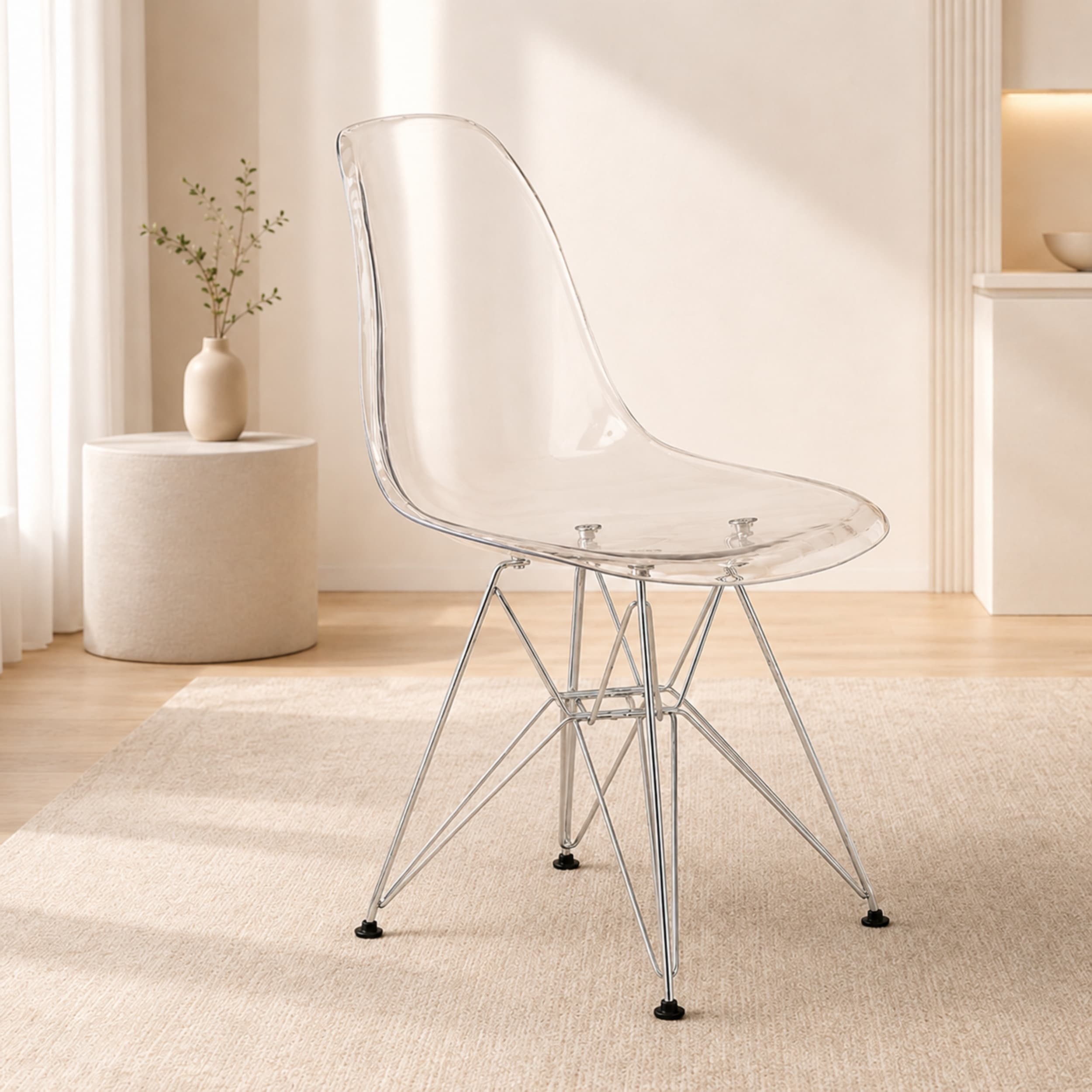 Cresco Modern Acrylic Plastic Dining Chair with Chrome Eiffel Base for Hotels or Restaurants