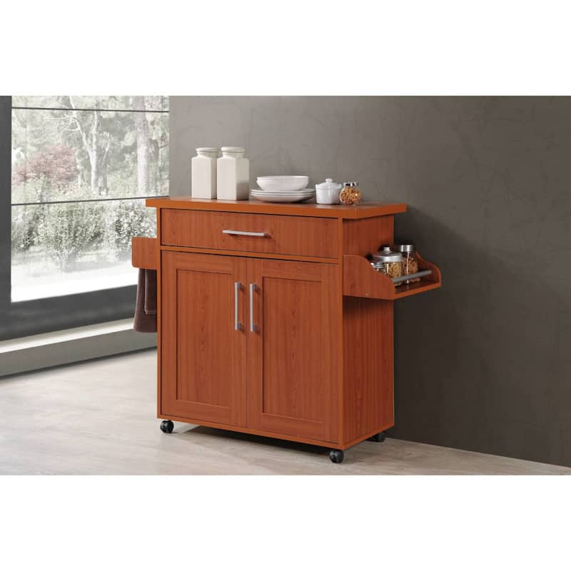 43.5" Cherry Red Solid Kitchen Island with Spice Rack