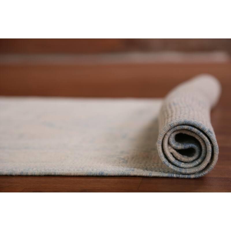 Hand Knotted Oriental 100% Wool Carpet Transitional Geometric Navy Blue & Blues Oushak Runner Rug - 16' 3'' X 3' 4''