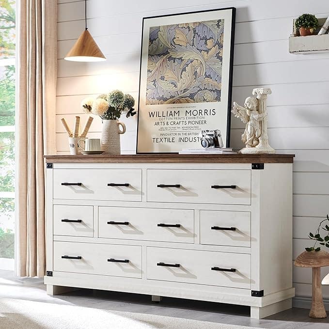 Farmhouse 7 Drawers Dresser, Wood Chest of Drawers, Closet Dresser - Antique White